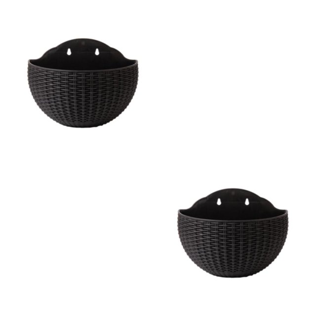 Youkk Easy To Install Double-layer Plastic Flowerpot For Walls Drainage Flower Pot Black 2Set