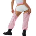thumbnail image 2 of Women Crotchless Trousers Solid Color Long Pants with Chain Belt, 2 of 6