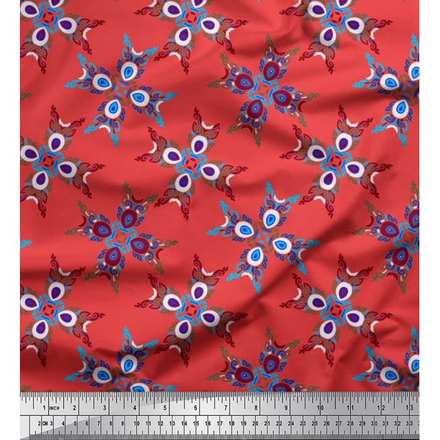 Soimoi Modal Satin Fabric Tiles Moroccan Printed Craft Fabric by The Yard 42 Inch Wide