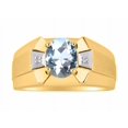 thumbnail image 1 of RYLOS Men's Rings Yellow Gold Plated Silver Rings Classic Designer  9X7MM Gemstone &  Diamond Ring Aquamarine March Birthstone Ring Size 10, 1 of 7