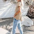 thumbnail image 3 of Casual Style Loose Short-sleeved Pockets Stitching Solid Color T-shirt Simple Natural Fashion Ladies Set Short Sleeves, 3 of 5