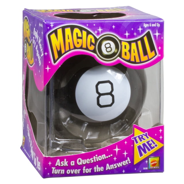 Magic 8 Jouets et Jeux de Balles, Balle de Diseur de Bonne Aventure Originale Noire avec un Cercle Chiffre 8 Blanc, Affichée dans un Emballage Violet avec des instructions pour Poser une question « Oui » Ou « Non » et Se Retourner pour la Réponse, un Jouet Fantaisie pour Divination et Conseils, Convient aux 6 Ans et Plus.