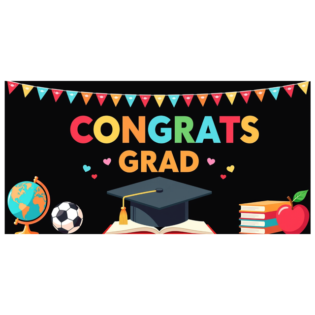Graduation Party Supplies Congrats Grad Banner Backdrop Background with Balloons and Confetti Decorations for Graduation Ceremony Celebration Classroom Event