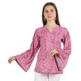 thumbnail image 1 of Moomaya Printed Top Full Sleeve Pleated Rayon Kurta Short Tunic Summer Blouse For Women, 1 of 7