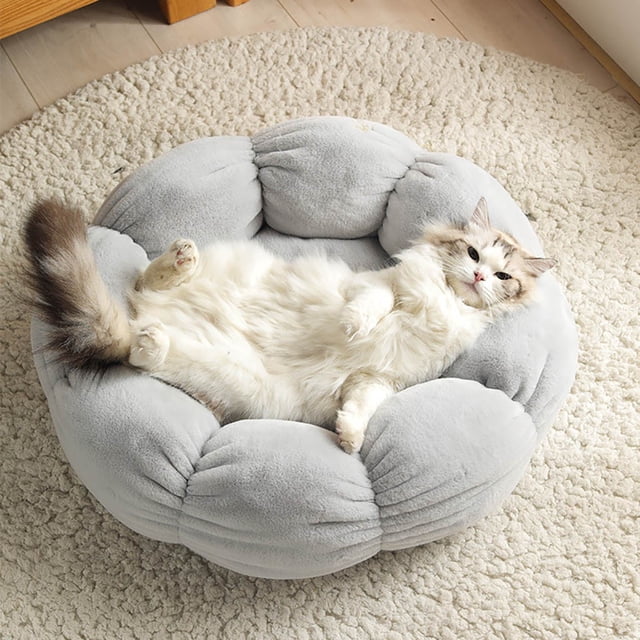 LSLJS Flower-shaped Winter Warm Plush Bed Plush Soft Pet Bed Calming Bed