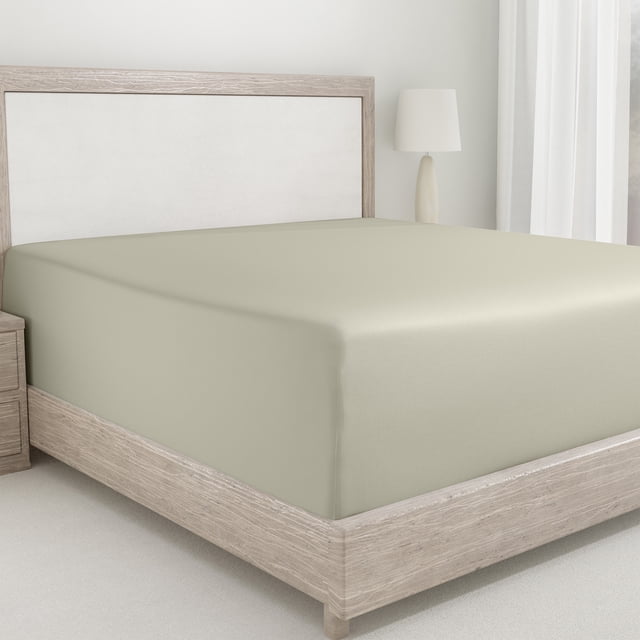 California Design Den King Fitted Sheet Only, Softest 400 Thread Count 100% Cotton Sateen, Deep Pocket, All-Around Elastic, Side Indicators - Taupe