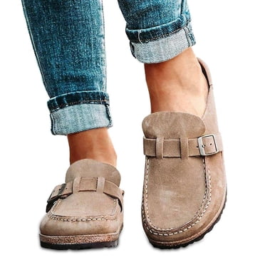JFBUJC Sabots Décontractés Confortables pour Femmes en Suède à Enfiler Sandales d'Été Chaussures pour la Maison et le Bureau