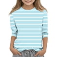 thumbnail image 1 of ShomPort Boys Girls T-Shirts 3/4 Sleeve Stripe Pattern Round Collared Lightweight Undershirt Cozy Soft Pullover Basic Layer Tees Tops, 1 of 4