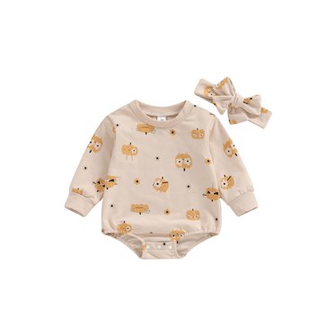 Wangsaura Barboteuse Décontractée d'Halloween pour Bébés Filles à Manches Longues Imprimé Floral Citrouille avec Bandeau