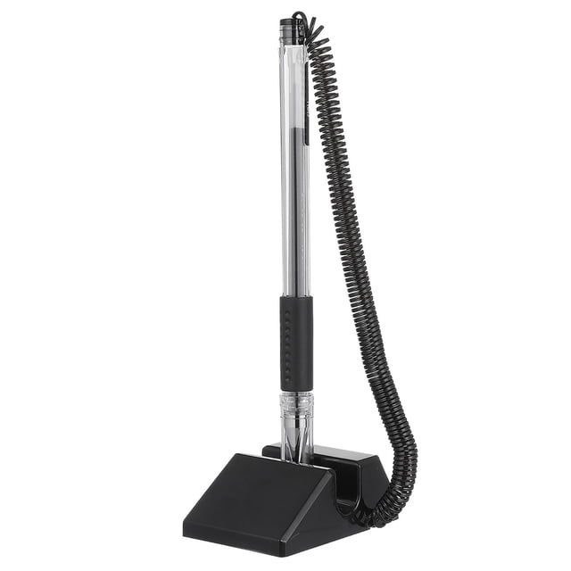 Trendy Tool Kit for Home, Secure Counter Pens with Adhesive Chain Desktop Gel Ink Pen Pen Holder Stand Type Spring Joint Pen for Reception Desk