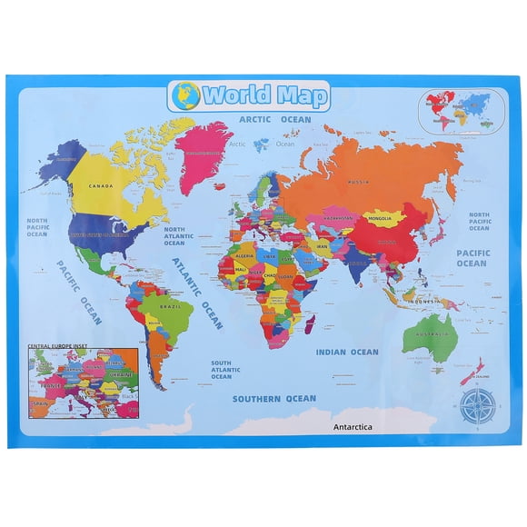 1 Sheet of Wear-resistant World Map Children Preschool Poster Household Kids Cognitive Poster(Random Style)