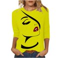 thumbnail image 1 of Penkiiy Hauts pour Femmes Mode Femmes T-shirt Imprimé Mi-Long Manches 3/4 Blouse Col Rond Hauts Décontractés Jaune Vêtements Y2K, 1 of 4