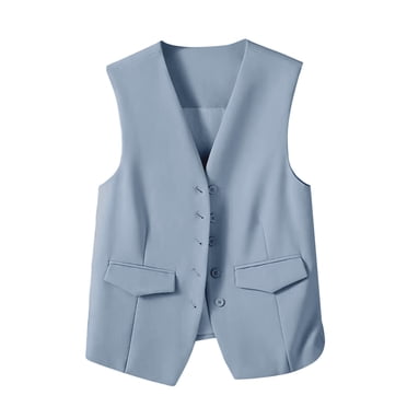 Pisexur Vestes de Blazer pour Femmes Sans Manches Blazers de Tailleur pour Femmes Tenue de Bureau Décontractée Formelle Vestes de Tailleur à Cinq Boutons Mode Gilet de Tailleur Uni Vestes d'Automne pour Femmes