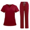 thumbnail image 1 of Ktyne Ensembles de Sarraus Rouges pour Femmes, Uniforme d'Infirmière Extensible, Haut de Sarrau à Manches Courtes et Pantalon Jogger, Tenue de Sarrau de Couleur Unie avec Multiples Poches, Rouge Foncé L, 1 of 4