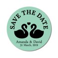 thumbnail image 1 of Darling Souvenir Round 45 Pcs Loving Swans Save The Date Stickers Personalized Bride Groom Names And Date Envelope Seals - Mint, 1 of 4