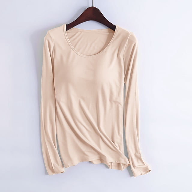 DPTALR T-shirt pour Femmes pour la Maison, Coloré, avec Coussinets de Poitrine, Pyjama à Manches Longues, Base Confortable pour Porter à l'Extérieur, Col Rond