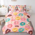 thumbnail image 1 of Cartoon Donut Bedding Set 7 Pieces Colorful Donuts Pattern Comforter Cover,Sweet Themed Soft Queen Sheet Set With Comforter,Cute Food Dessert Bed In A Bag for Girls Bedroom Decor ,Pink, 1 of 5