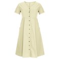 thumbnail image 2 of QUYUON Robe en Lin Femme Été Décontractée Col en V Manches Courtes Chemise Boutonnée Robes Invitée de Mariage Cocktail Fête Robe Trapèze Mini avec Poches Robe de Plage Soleil Style D-3420 Beige TTG, 2 of 8