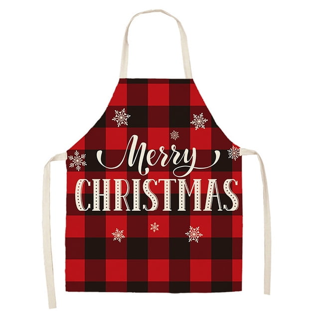 WIFKLSIIPG Christmas Kitchen Cooking Aprons Black and Red Plaid Aprons Adjustable Buffalo Plaid Baking Apron Grilling Christmas Apron with Snowflake ...