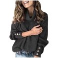 thumbnail image 1 of Bigersell Turtleneck Sweater Women Plus Size Winter Knit Sweater Style ST-1 Polyester Solid Cuff Sleeve Turtle Neck Knitted Long Sleeve Pullover Sweaters Tops Y-Black XXL, 1 of 7