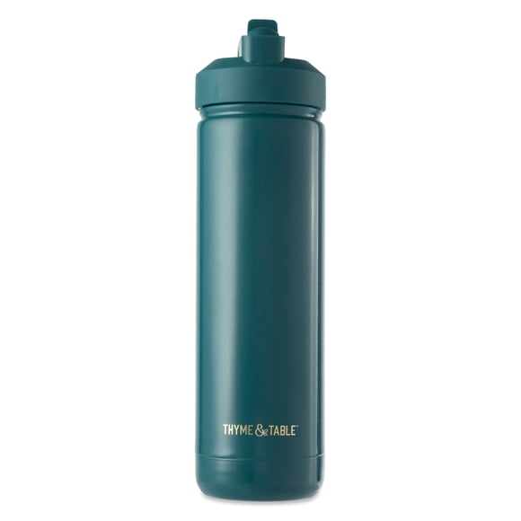 Thyme & Table 26 oz Water Bottle with Straw Lid, Teal with Flower Gold Charm