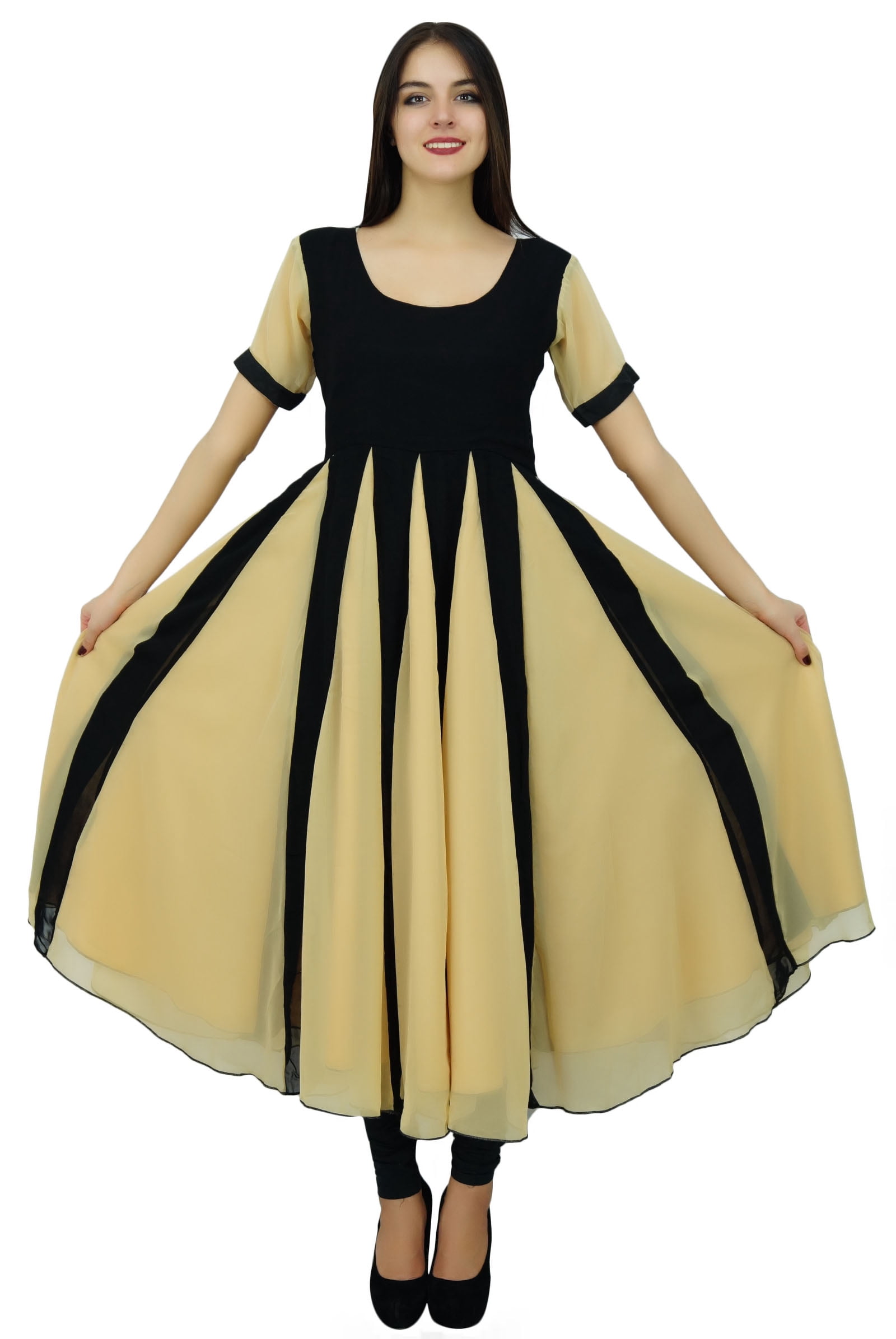 Bimba Robe Classique Chic Designer Longue en Georgette Kurta à Fleurs Zigzag Tenue de Soirée Kurti