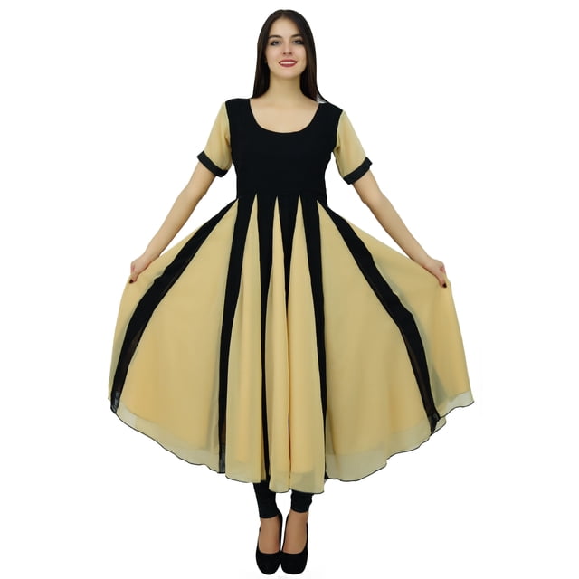 Bimba Classic Chic Designer Dress Long Georgette Kurta Flaired Zig-Zag Party Wear Kurti