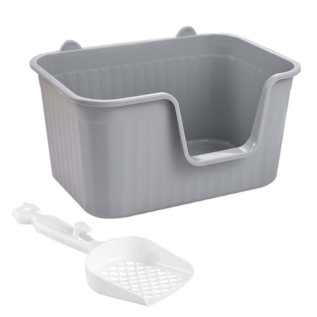 DOLITY Cat Litter Basin Bedpan Kitten Potty Toilet with Portable Open Gray XL