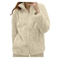 thumbnail image 1 of Kcodviy Women's Solid Color Fleece Cold Weather Jacket Collar Zip Up Outerwear Jackets Cozy Outerwear, 1 of 3