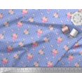 thumbnail image 3 of Soimoi Blue Cotton Poplin Fabric Pink Flower & Check Decor Fabric Printed BTY 42 Inch Wide, 3 of 5