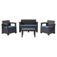 thumbnail image 1 of CorLiving Ensemble de Patio en Rotin Noir avec Coussins Bleus 4 Pcs, 1 of 8