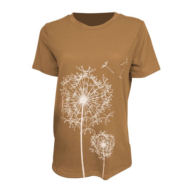 Becaristey Femmes Chemises à Col Rond Manches Courtes Style Simple T-shirts Fleur Impression Vêtements Accessoire de Mode Porter Quotidiennement Kaki XXL