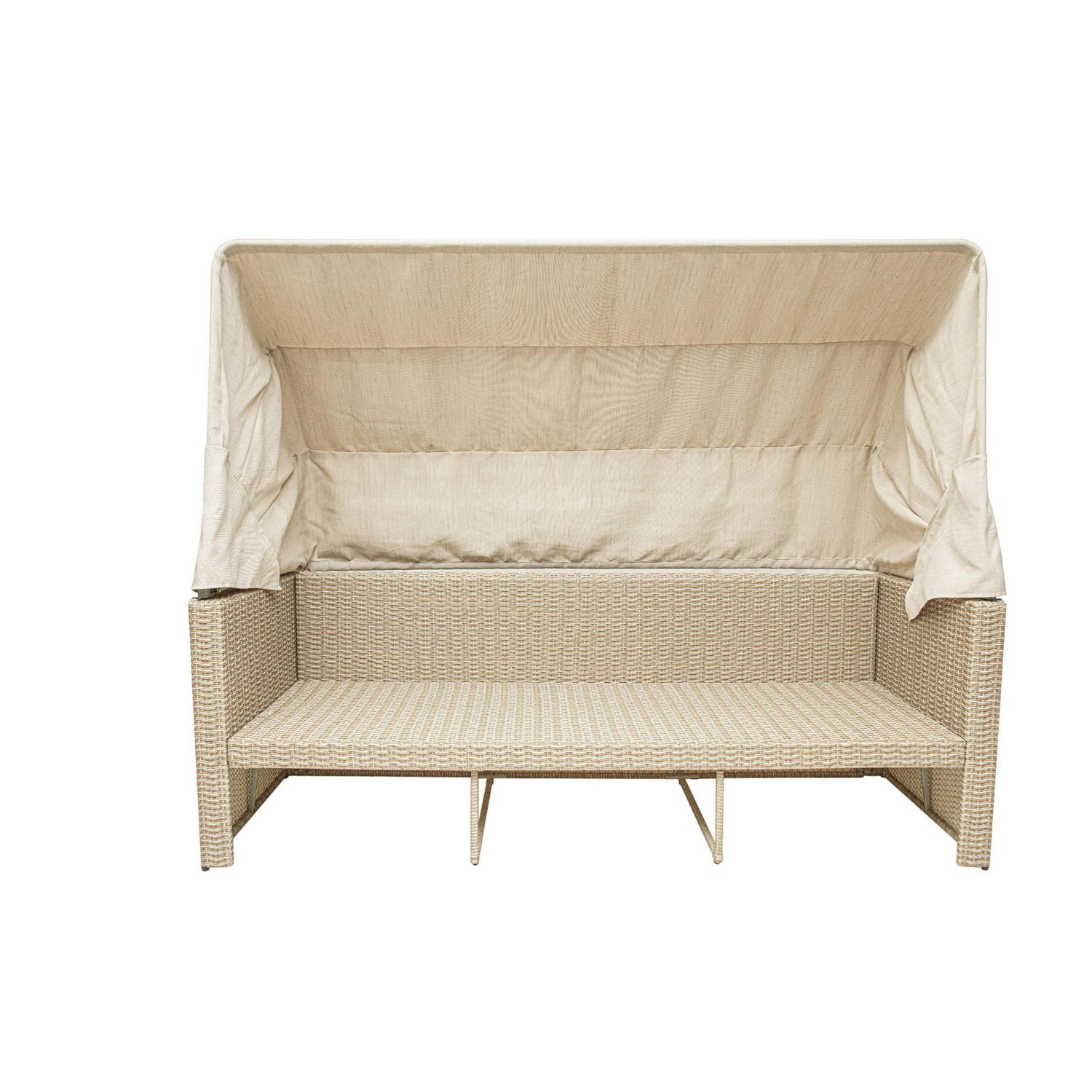 Deko Living Canapé de patio extérieur en osier 5 places avec auvent et pouf avec table