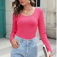 thumbnail image 2 of Timegard Hauts pour Femmes Col Rond Côtelé Manches Longues Camisoles Ajustées Décontractées Confortables Hauts T-Shirt Basique, 2 of 7