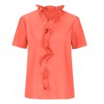 thumbnail image 3 of Pompotops Women's Casual Solid Color Ruffle Collar Long Sleeve Ruffle Shirt Blouse V-Neck Short Sleeve Shirt Tops, 3 of 7