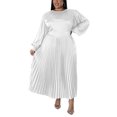 thumbnail image 3 of LUXUR Femmes Maxi Robe de Cou Robes de Couleur Unie Décontracté en Vrac Manches Longues Blanc 3XL, 3 of 5