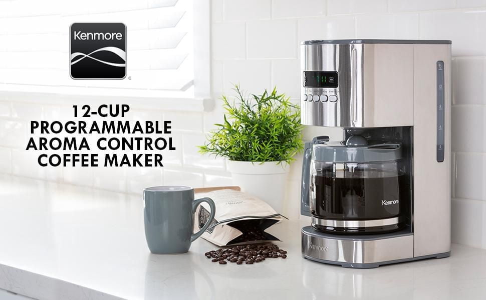 Kenmore Programmable 12-Cup Coffee Maker, Stainless Steel, Auto Brew & Keep Warm Functions