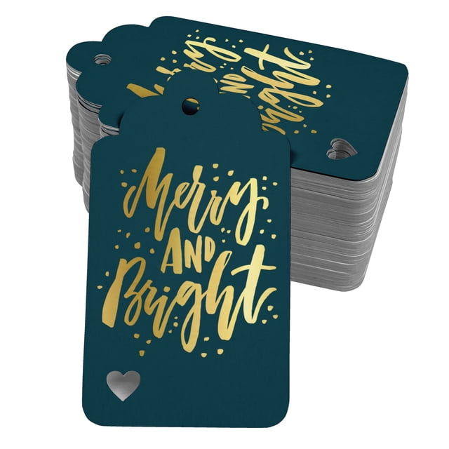 Inkdotpot Pack Of 100 Real Gold Foil Paper Tags Merry And Bright Christmas Favor Hang Tags