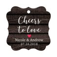 thumbnail image 1 of Darling Souvenir Cheers to Love Bottle Tag Personalized Wedding Favor Custom Hang Tags-Dark Wood-100 Tags, 1 of 1