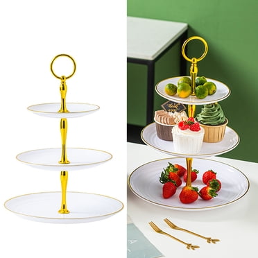 Lubelski 3 Tier Cupcake Stand Holder Golden Edged Cup Cake Dessert Tower Plastic Tiered Serving Tray Metal Rod Baby Shower Wedding Birthday Party Decoration