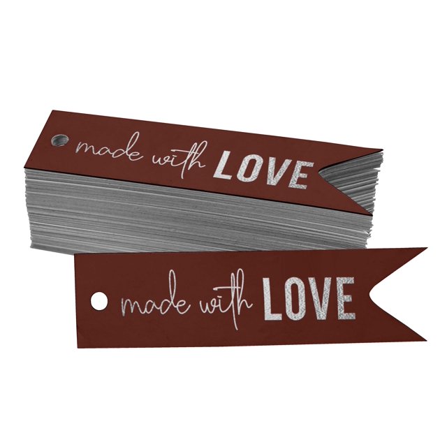 Inkdotpot Pack Of 50 Made With Love Text Favor Paper Tags Craft Real Silver Foil Hang Tags