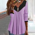 thumbnail image 2 of FAIWAD Womens Tunic Tops Long Sleeve Color Block V Neck Button Down Pleated Flowy Pullover Tops, 2 of 6