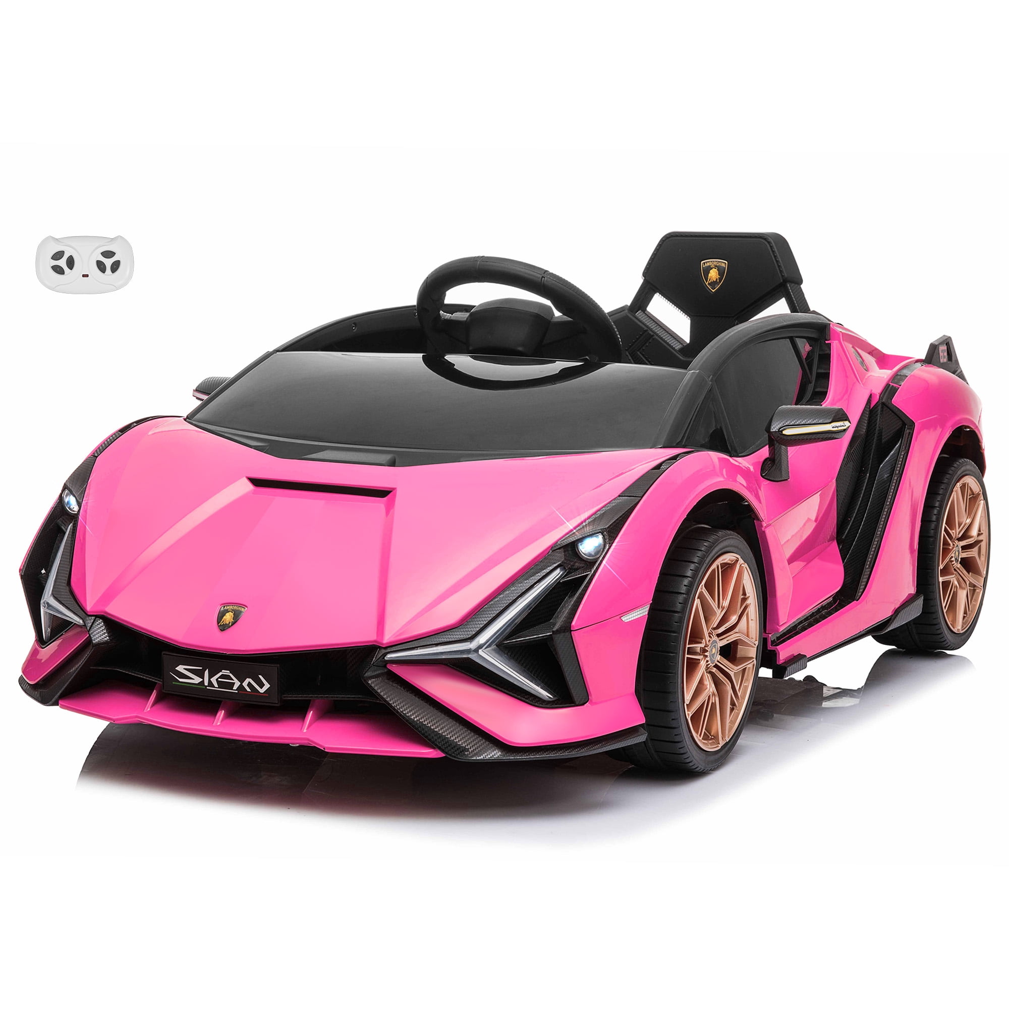 VOLTZ TOYS Lamborghini SIAN FKP 37 12V Ride on Car with Scissor Doors and Remote Control, Licensed - Pink