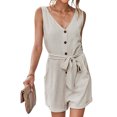 thumbnail image 1 of FOCUSNORM Summer Women Off-the-shoulder V-neck Solid Color Sleeveless Playsuit, 1 of 8