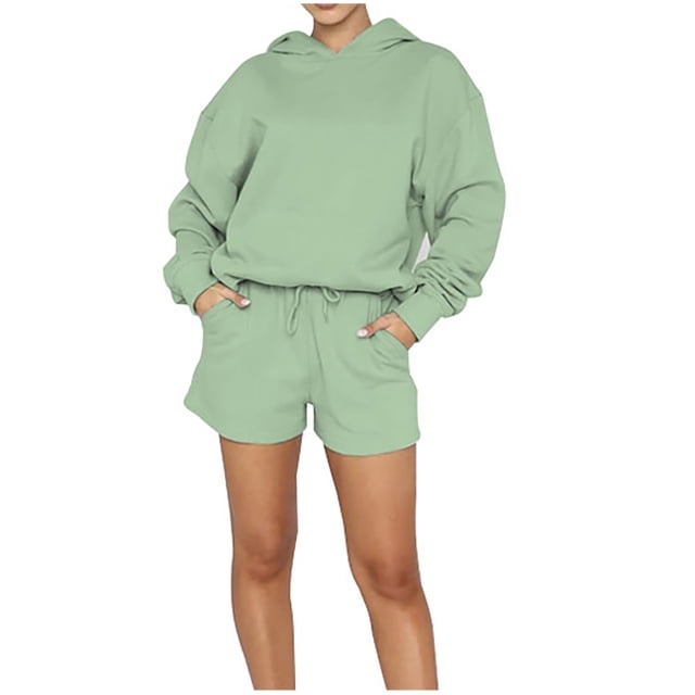 IROINNID Sweatsuit For Women 2 Pieces Set Reduced Solid Set Tracksuit Pullover Sport Hoodless Suit Sets Jogging Suit,Green