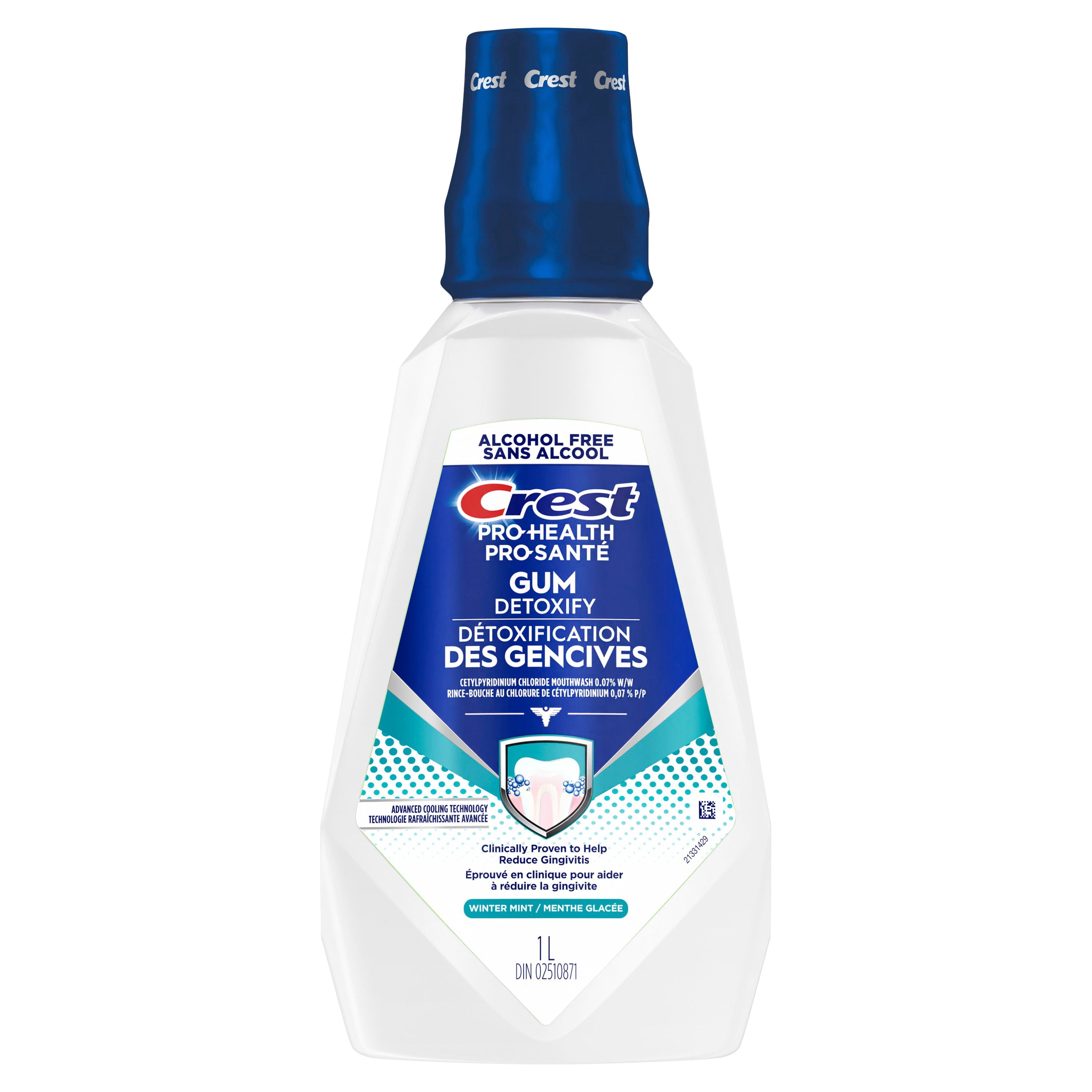 Rince-bouche Crest Pro-Santé Détoxification des gencives, antigingivite et antiplaque, neutralise la plaque, sans alcool, menthe d’hiver, 1 L
