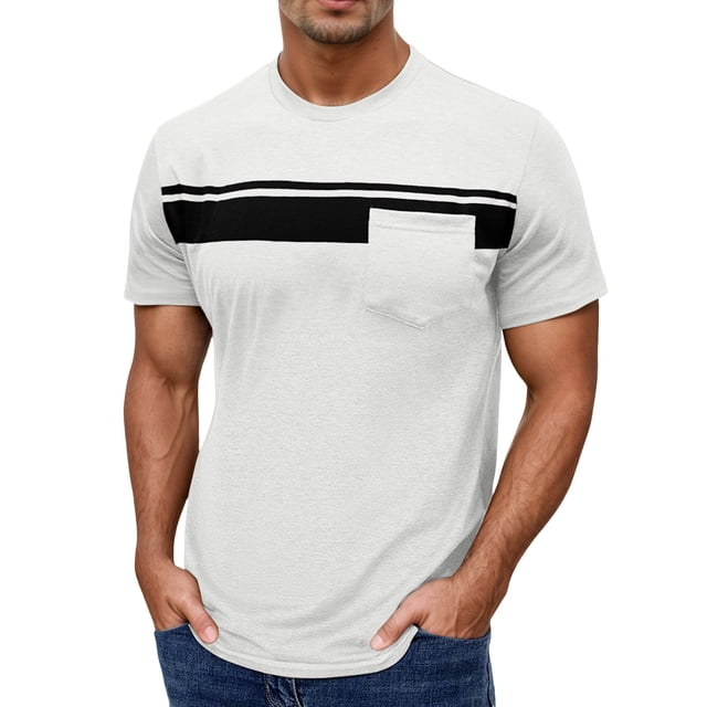 Men's Short Sleeved Round Neck T Shirt Men's Pullover Striped Printed Tops