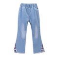 thumbnail image 1 of Kids Flare Jeans Bow-Knot Bell Bottom Wide Leg Denim Pants Elastic Waist Long Pants with Pockets, 1 of 7