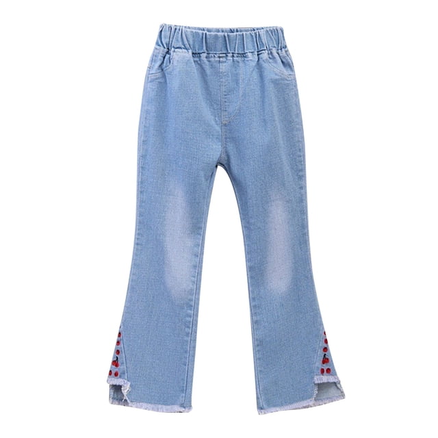 Kids Flare Jeans Bow-Knot Bell Bottom Wide Leg Denim Pants Elastic Waist Long Pants with Pockets
