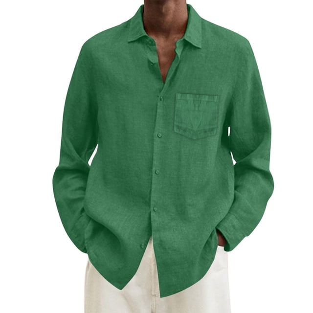 Ketyyh-chn99 Chemise Habillée pour Homme Été Coton Décontractée Grande Taille Chemise Ample pour Homme Col Rabattu Chemise à Manches Longues Taille pour 5TG, Vert